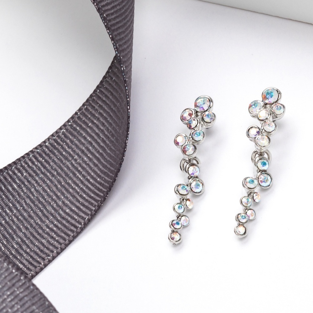 Silvertone Cluster Statement Drop Earrings With Swarovski Crystal In AB